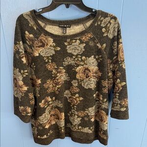 Tribal Women's Floral Sweater - Gray and Brown